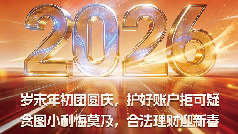 岁末年初团圆庆，护好账户拒可疑。 贪图小利悔莫及，合法理财迎新春。